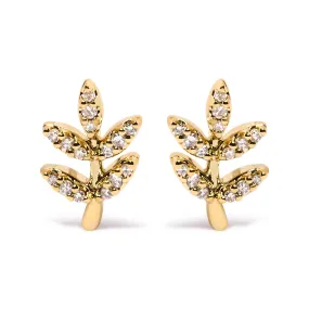 10K Yellow Gold 1/10 Cttw Diamond Accented Leaf and Branch Stud Earrings (H-I Color, I1-I2 Clarity)