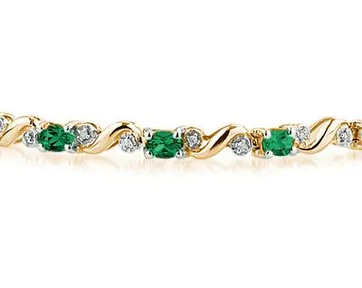10K Yellow Gold Diamond And Emerald Bracelet