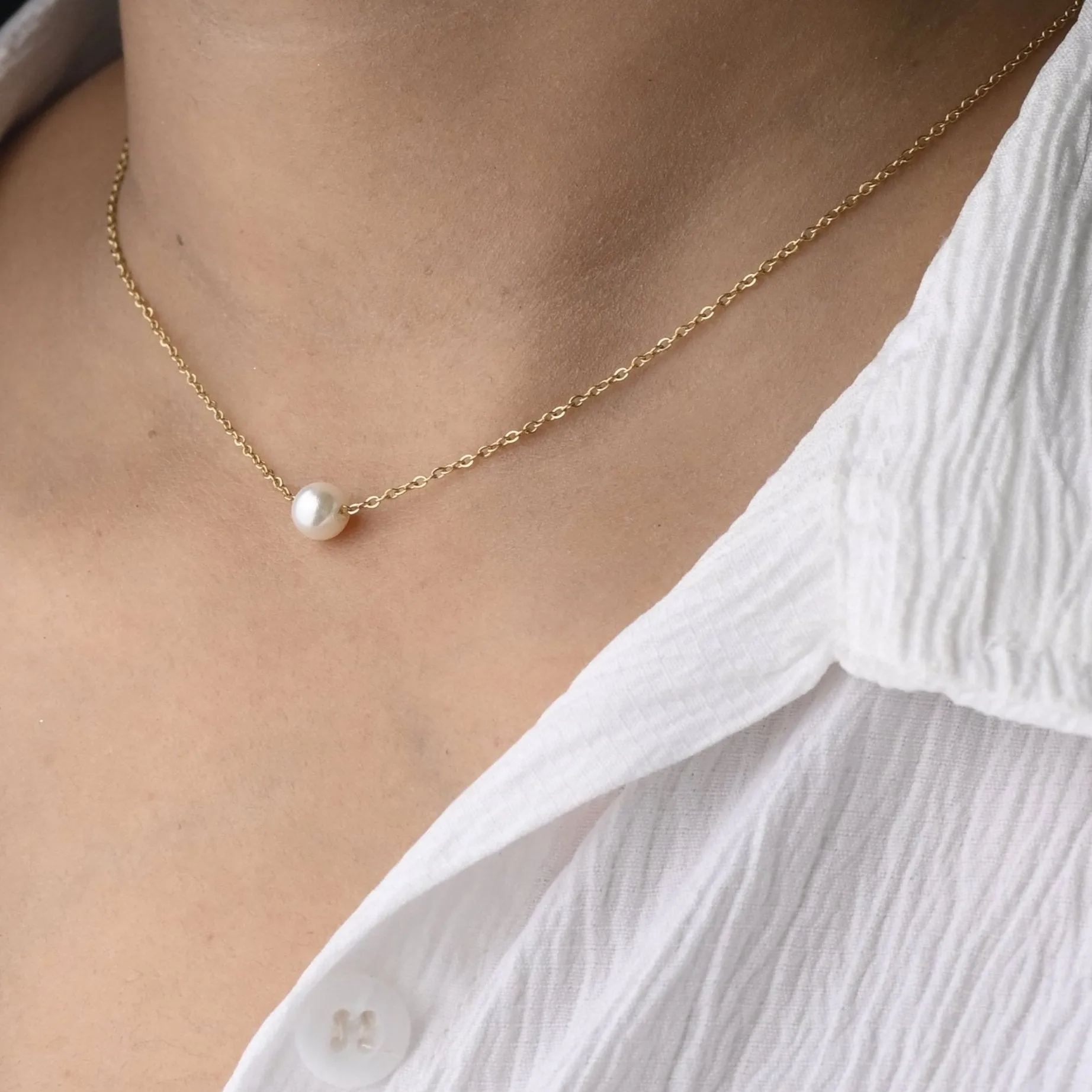 14K Gold-Filled Dainty Pearl Necklace