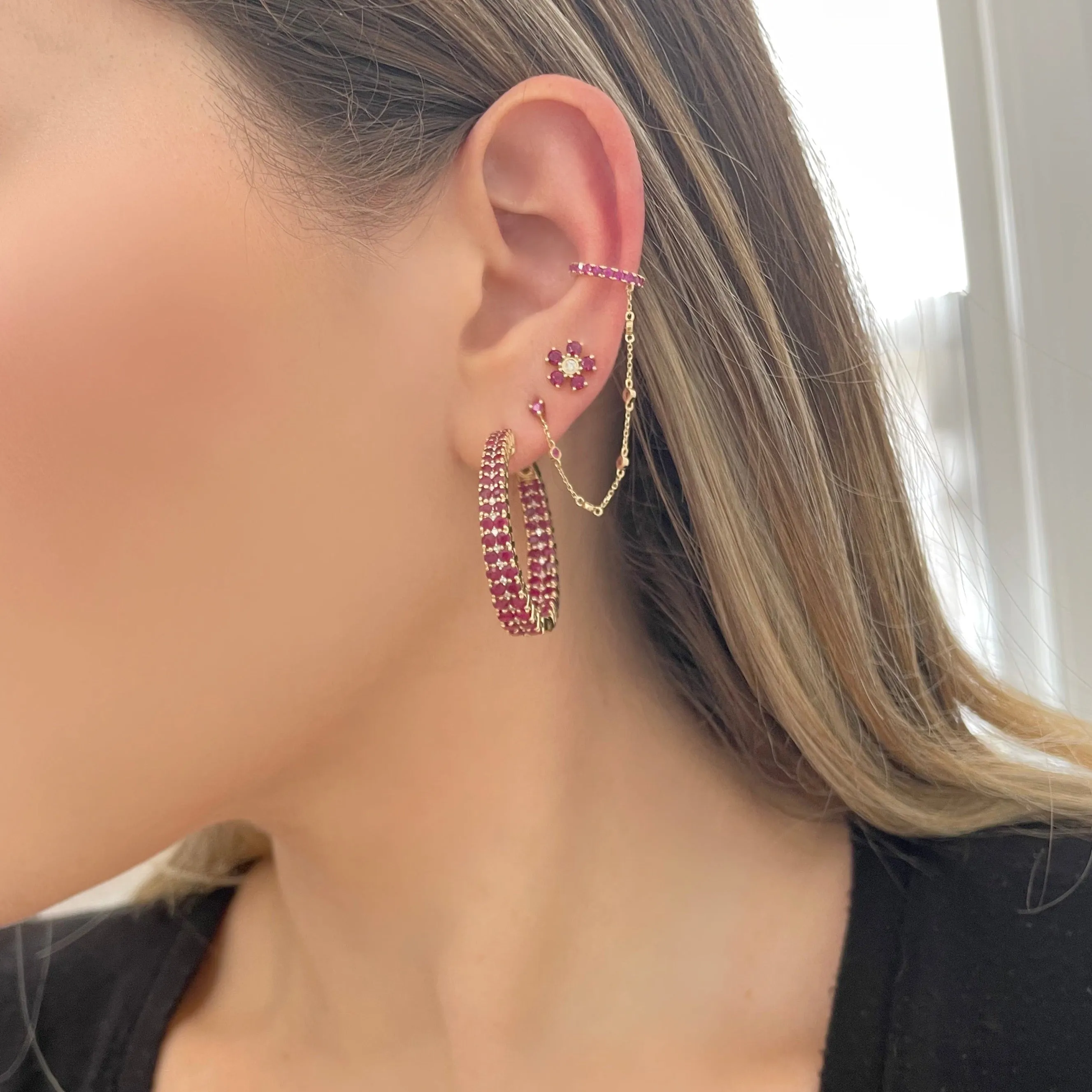 14K GOLD RUBY STUD CUFF