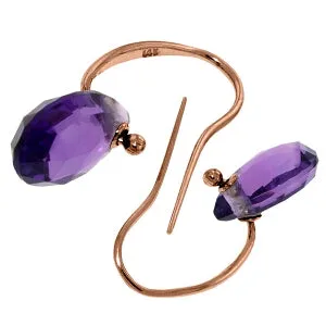 14K Solid Rose Gold Fish Hook Amethyst Earrings