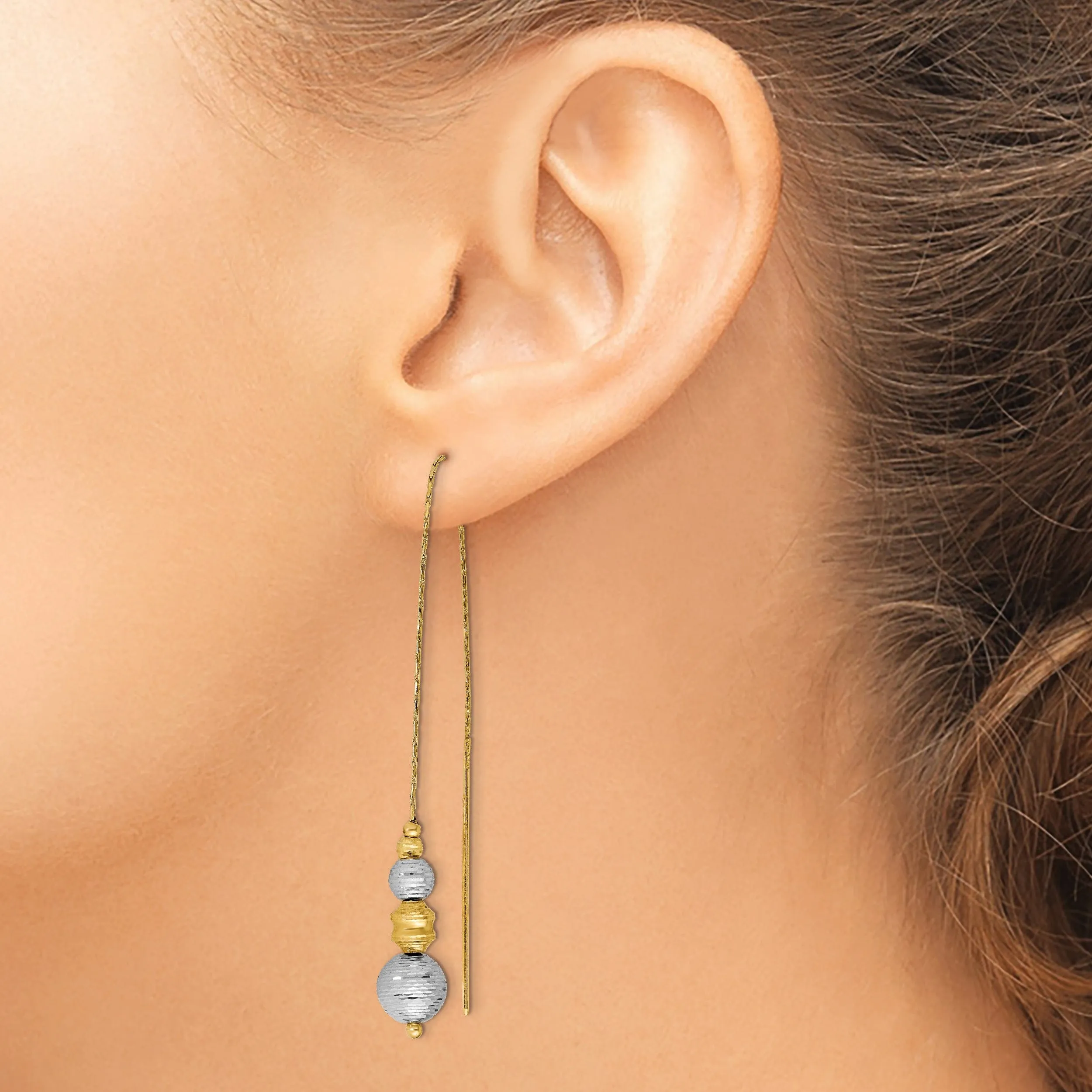 14k Two Tone Gold Beads Threader Earrings