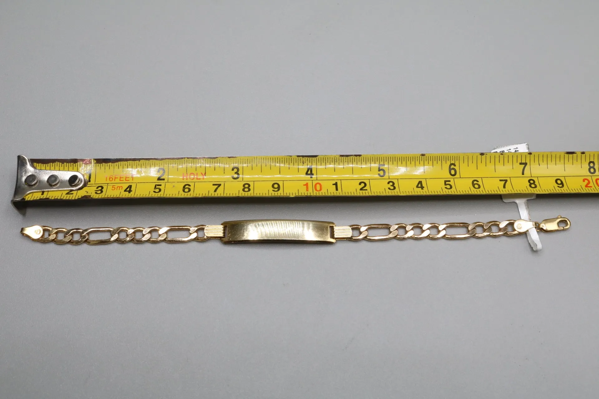 14k Yellow Gold ID Figaro Bracelet (Length 7 1/2")