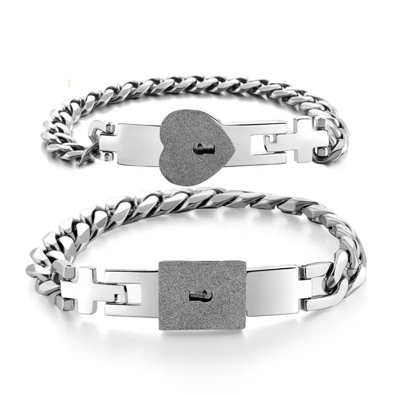 2Pcs Tone Stainless Steel Lover Heart Bracelet