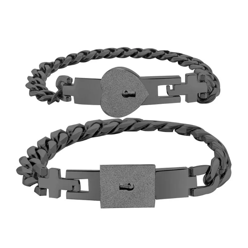 2Pcs Tone Stainless Steel Lover Heart Bracelet