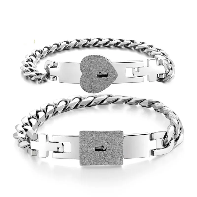 2Pcs Tone Stainless Steel Lover Heart Bracelet