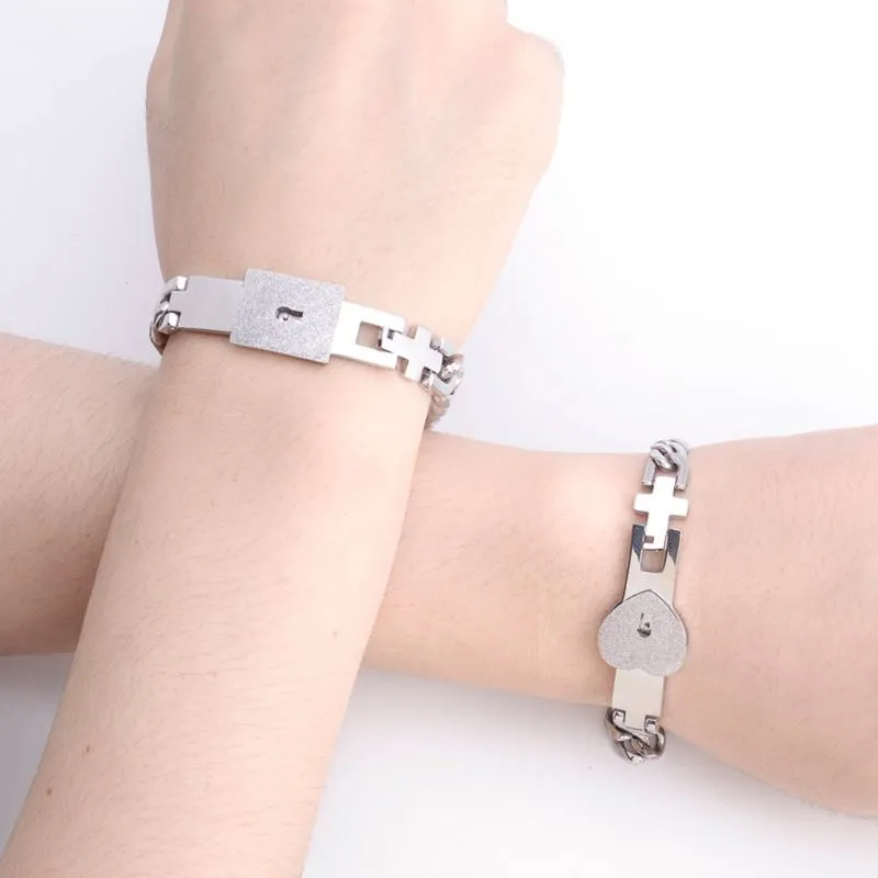 2Pcs Tone Stainless Steel Lover Heart Bracelet