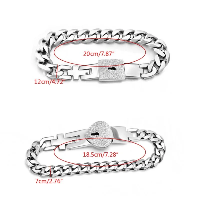 2Pcs Tone Stainless Steel Lover Heart Bracelet