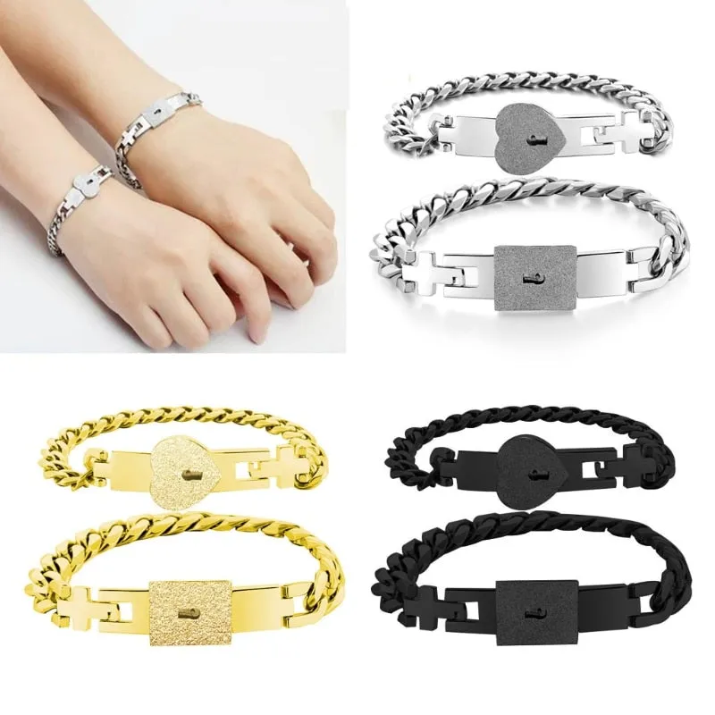 2Pcs Tone Stainless Steel Lover Heart Bracelet