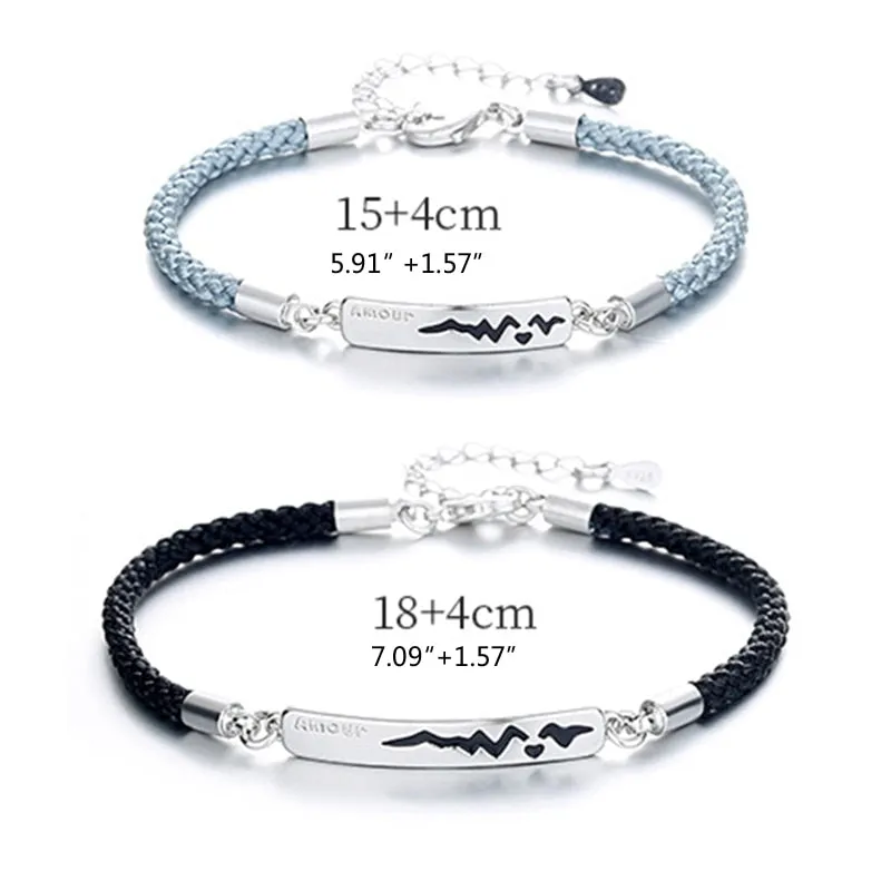2Pcs Tone Stainless Steel Lover Heart Bracelet