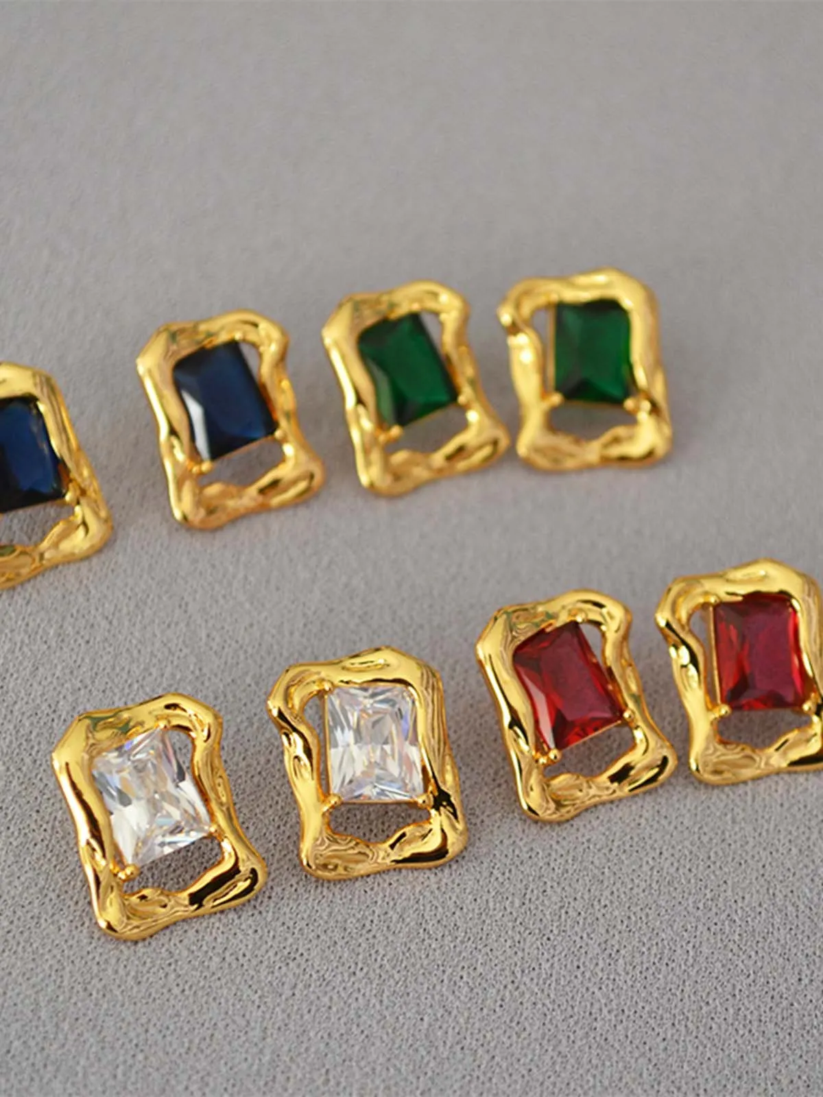 Baguette Colored Zircon Earrings