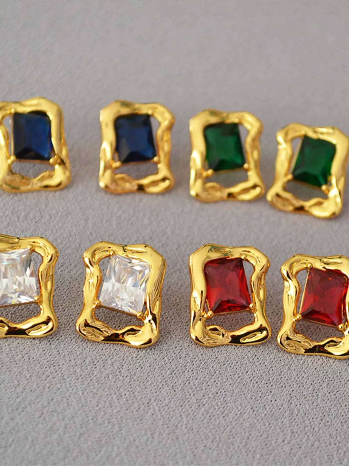Baguette Colored Zircon Earrings