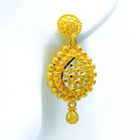 Beaded Leaf Drop 22k Gold Earrings