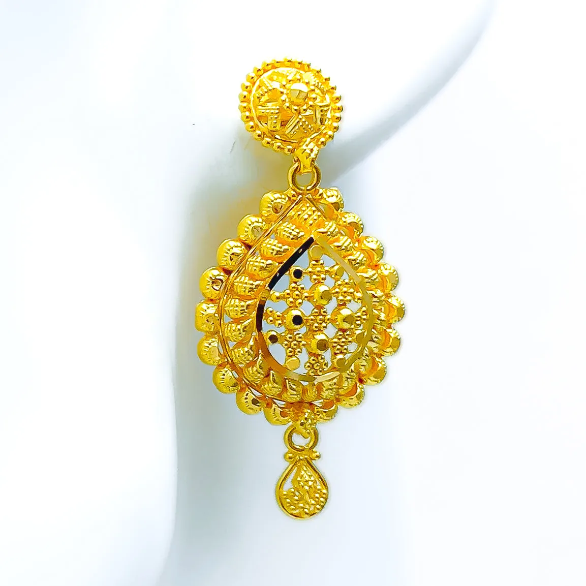 Beaded Leaf Drop 22k Gold Earrings
