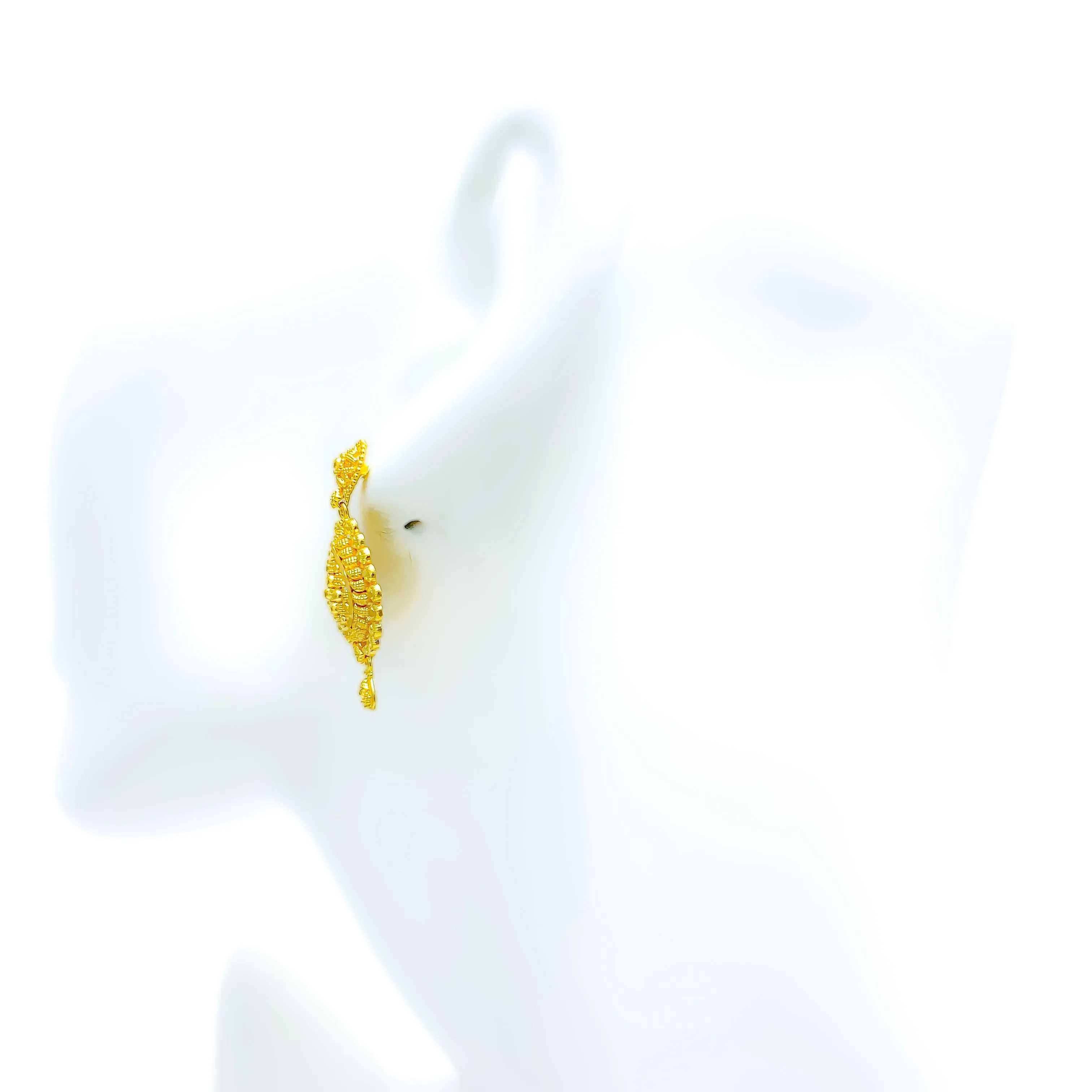 Beaded Leaf Drop 22k Gold Earrings