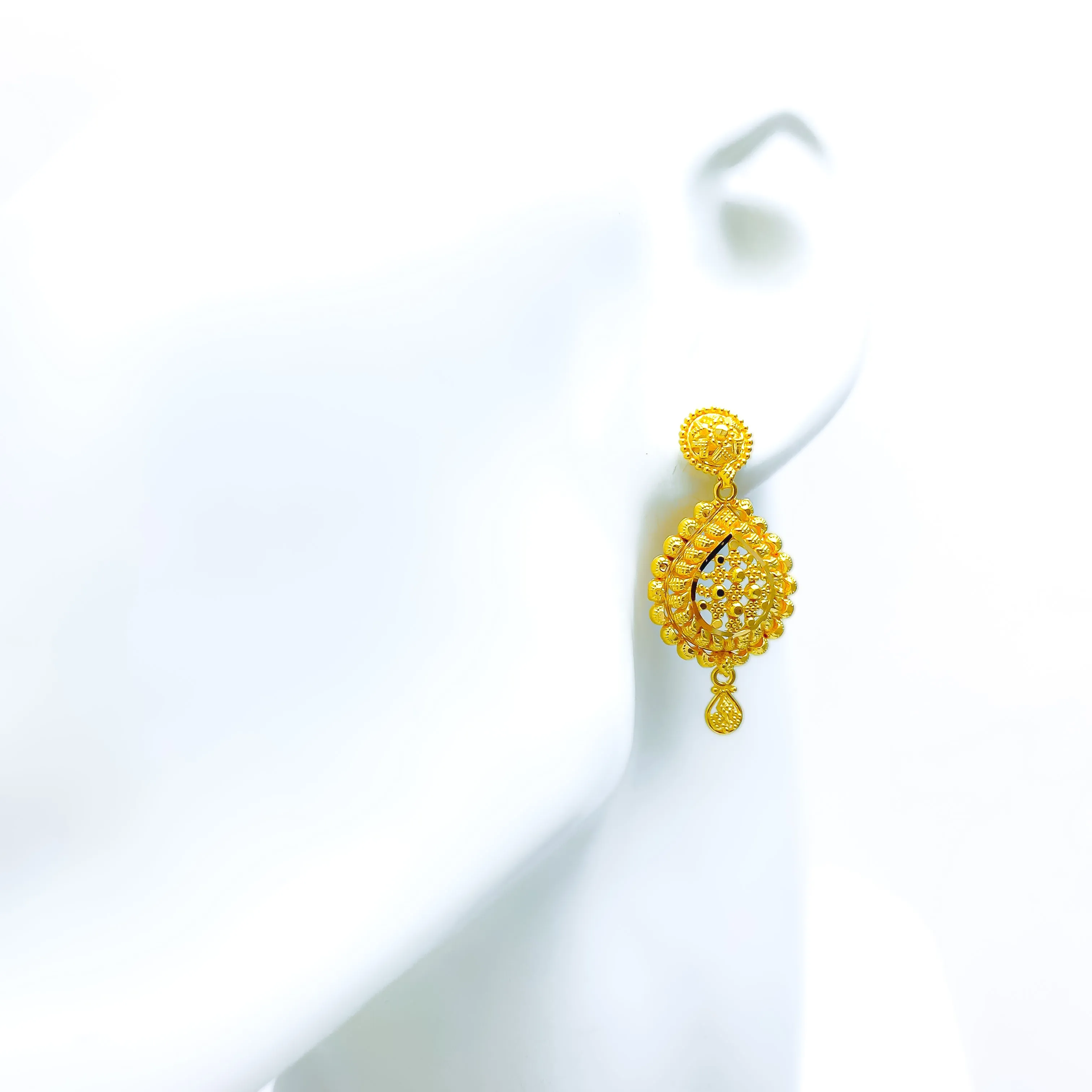 Beaded Leaf Drop 22k Gold Earrings