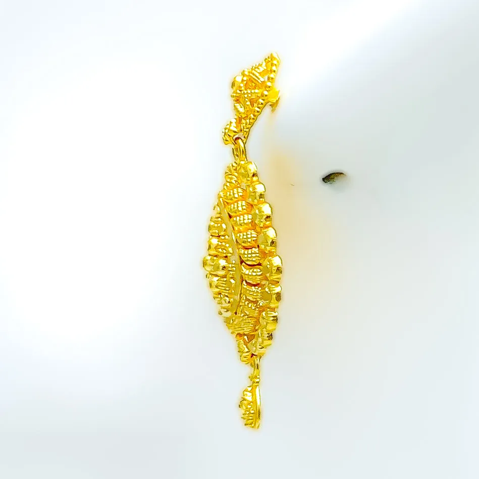 Beaded Leaf Drop 22k Gold Earrings