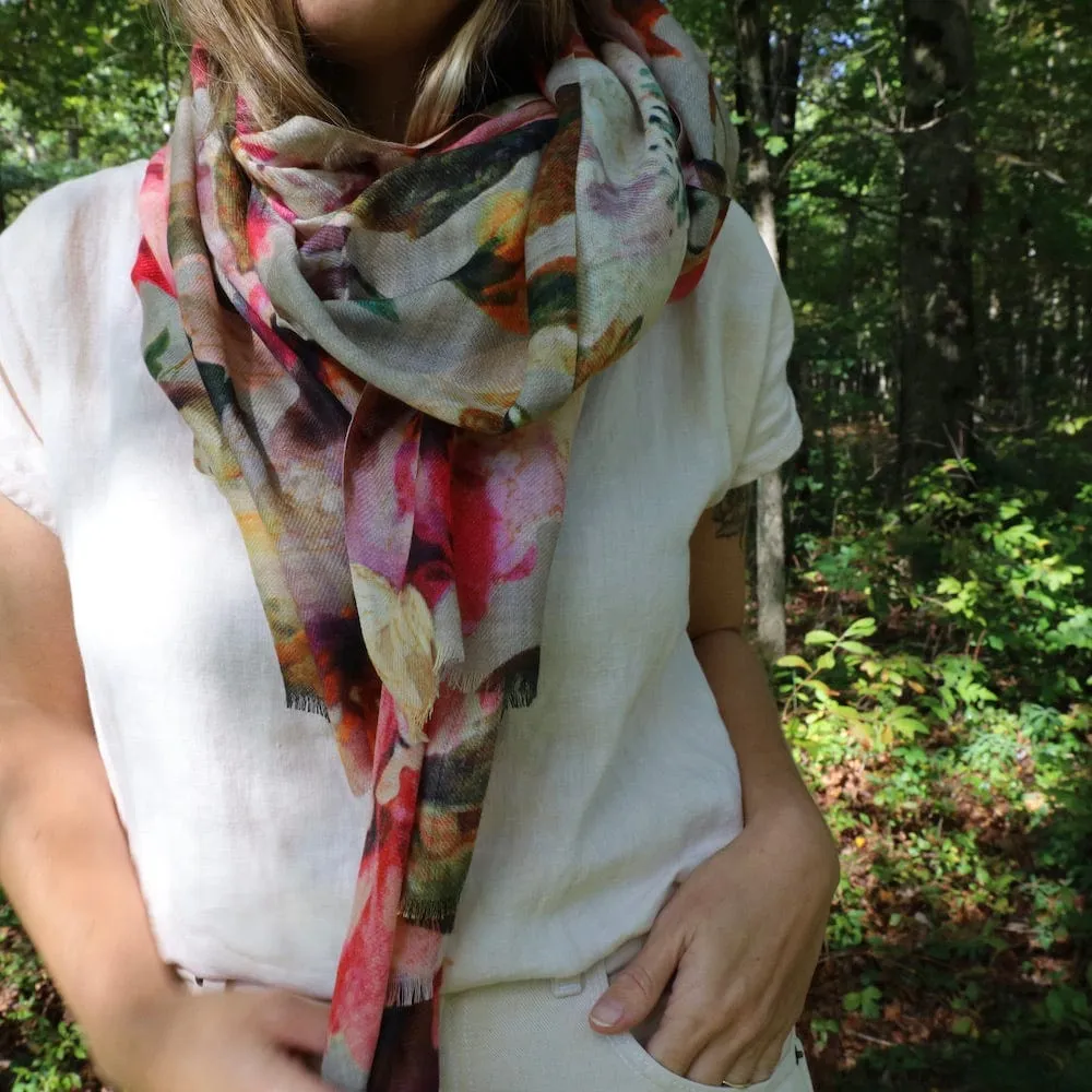 Bloom Wool Modal Scarf - Grey-Pink Floral