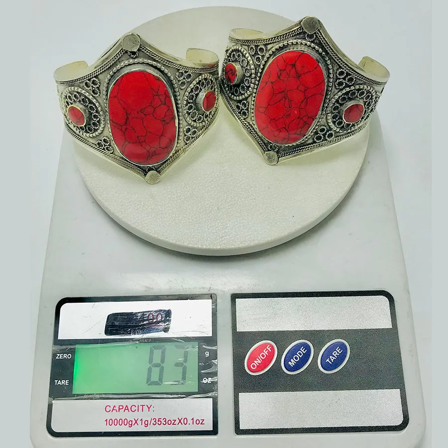 Boho Adjustable Red Coral Stones Cuff Bracelet