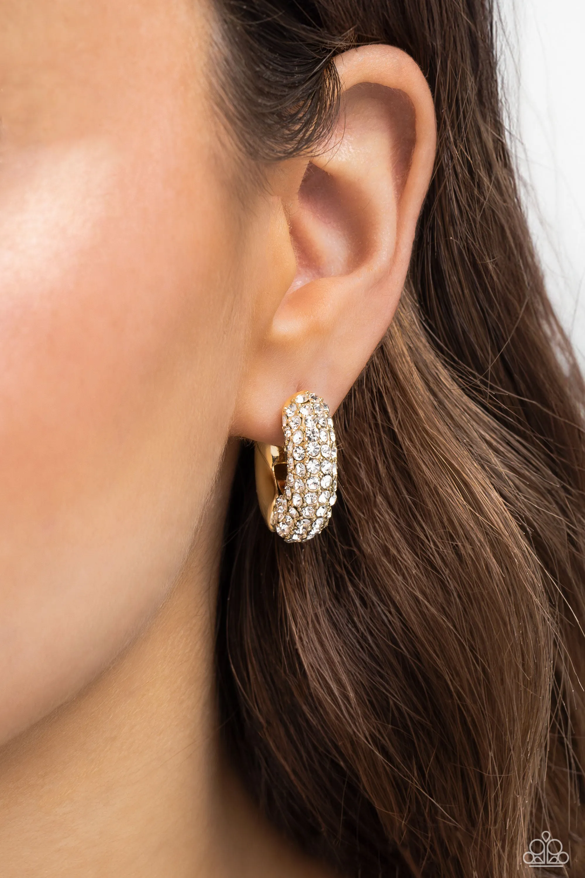 Combustible Confidence - Gold Rhinestone Earrings - Paparazzi Accessories