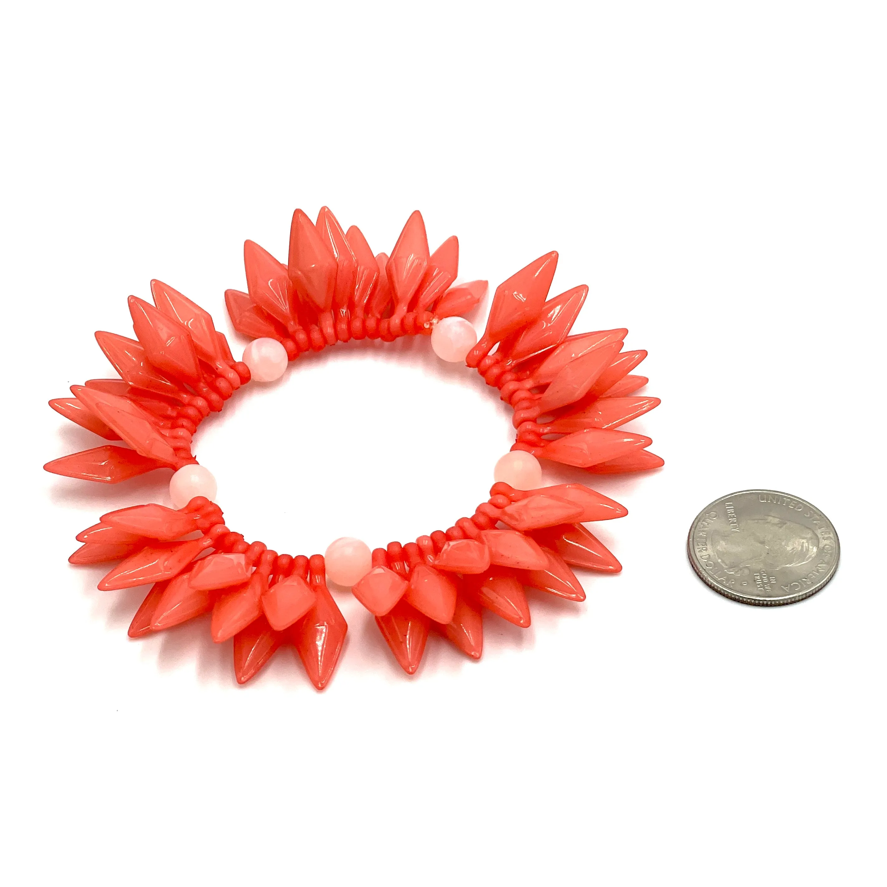 Coral Spiked Cha Cha Stretch Bracelet