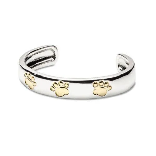 Cuff Bracelet with Paw Prints Sterling Silver and 18k Gold