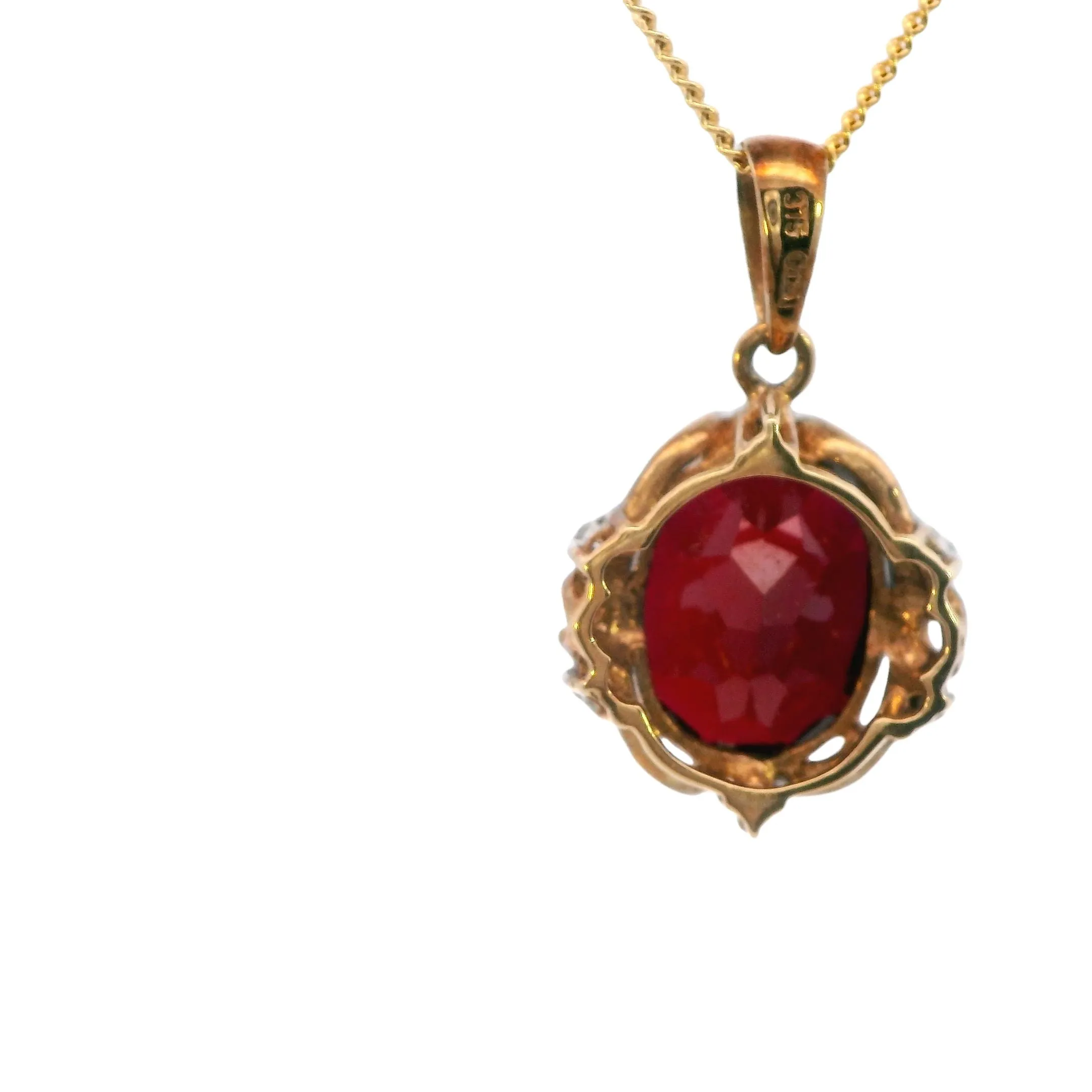 Elegant 9ct Yellow Gold Ruby and Diamond Pendant & Earring Set
