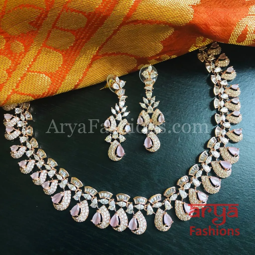 Eliza Rose Gold CZ Bridal Necklace with Earrings