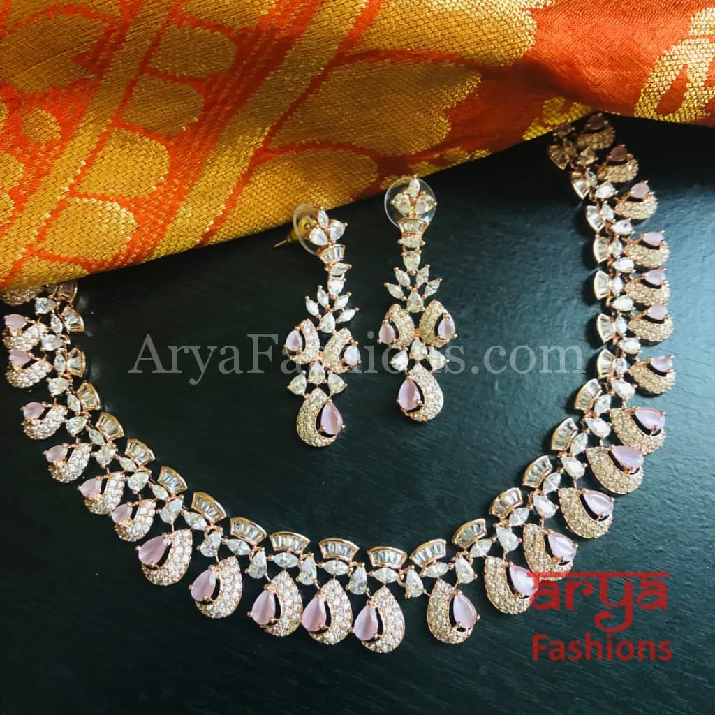 Eliza Rose Gold CZ Bridal Necklace with Earrings