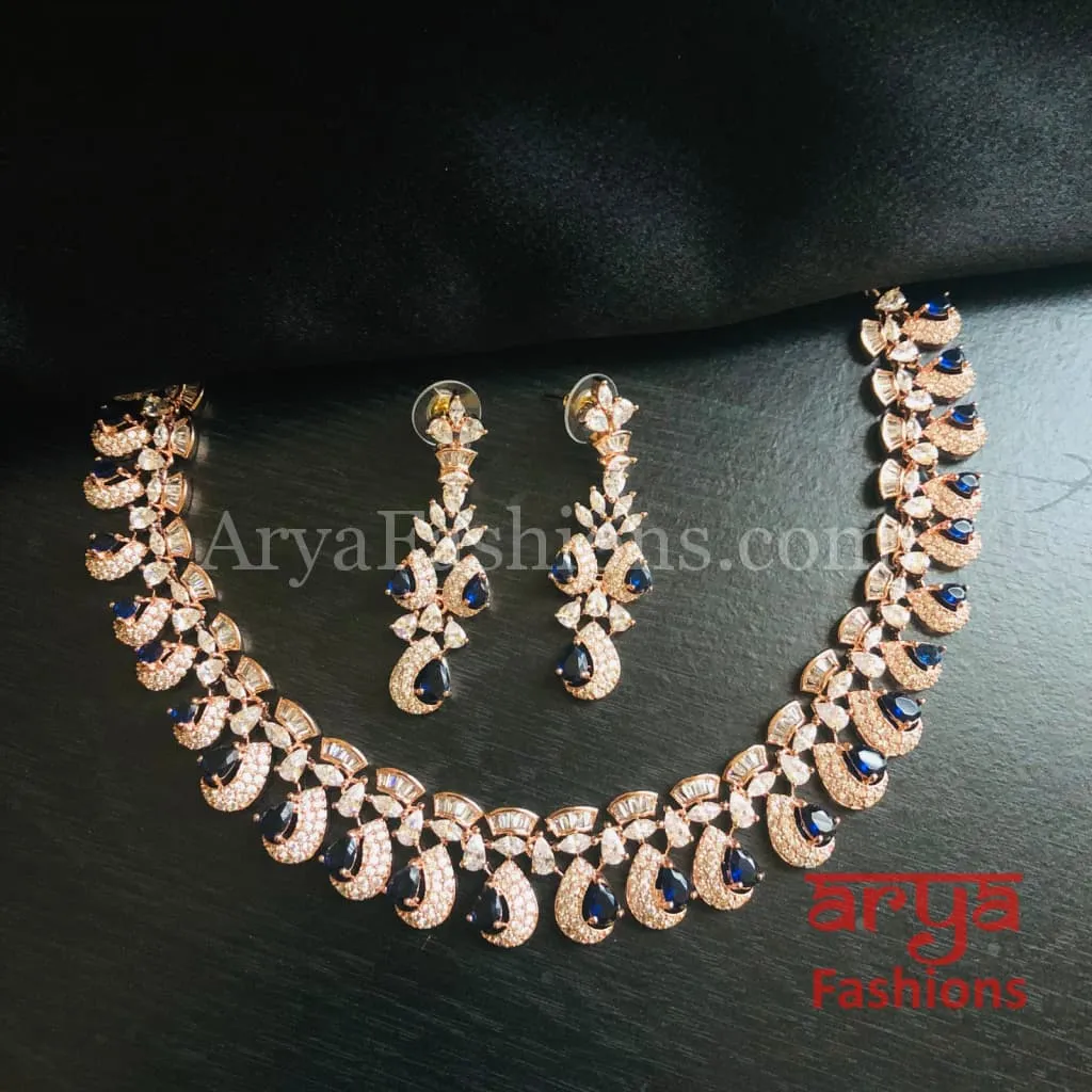 Eliza Rose Gold CZ Bridal Necklace with Earrings