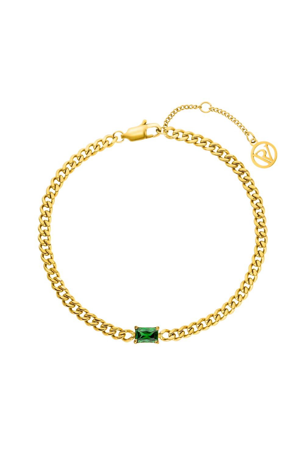 Emerald Curb Bracelet Green 14K Gold Plated