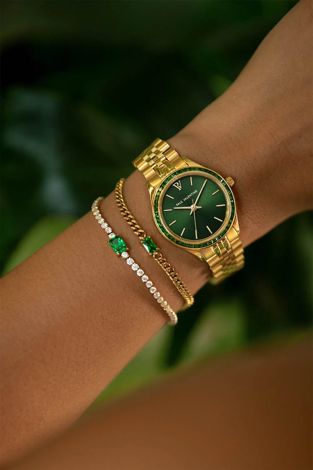 Emerald Curb Bracelet Green 14K Gold Plated