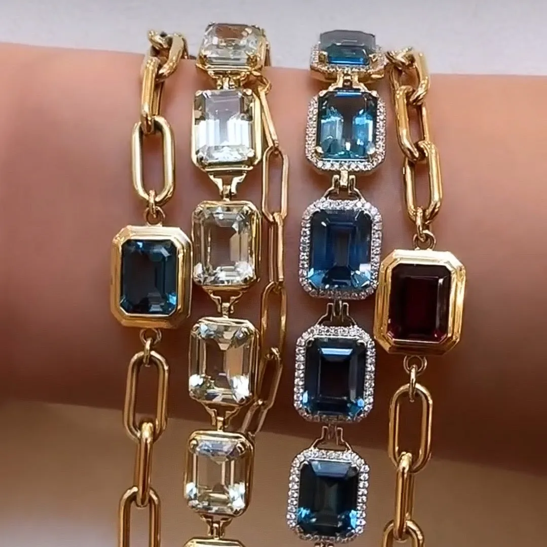 Emerald-Cut Bezel Stone Link Bracelet