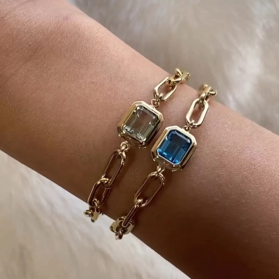 Emerald-Cut Bezel Stone Link Bracelet