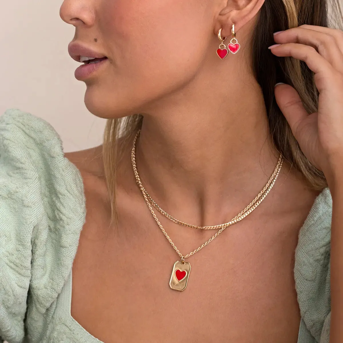 Enamel Heart Plate Necklace