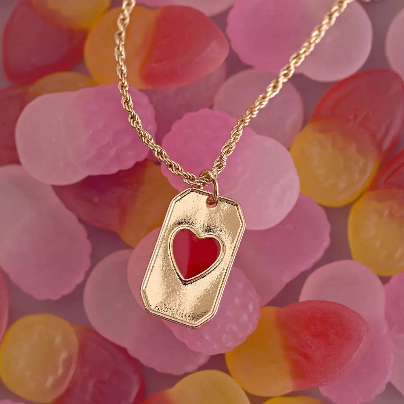 Enamel Heart Plate Necklace
