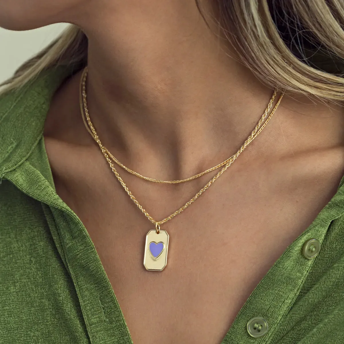 Enamel Heart Plate Necklace