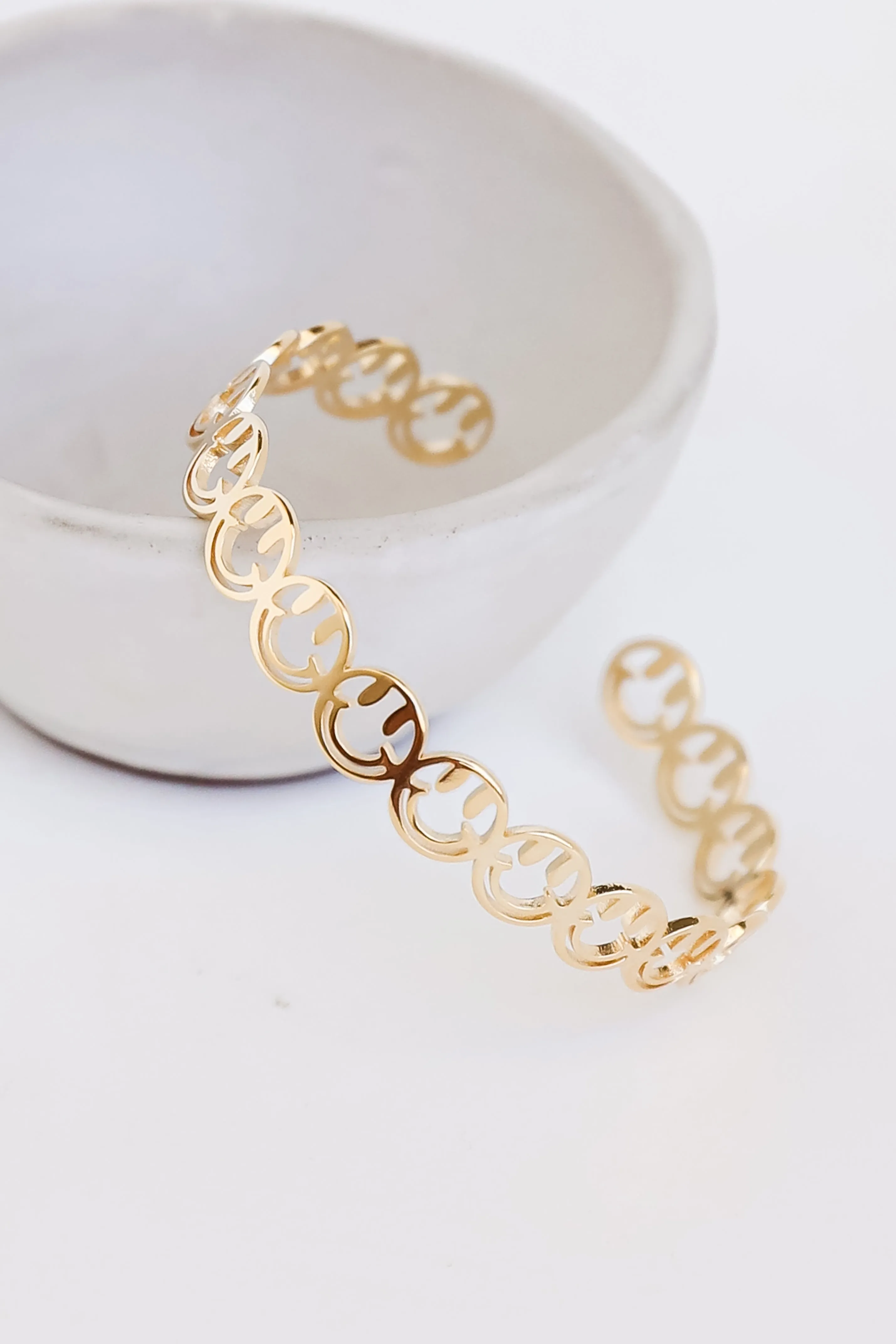 FINAL SALE - Noelle Gold Smiley Face Cuff Bracelet