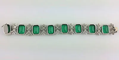 Fine Antique Edwardian Green & White Paste Silver Bracelet