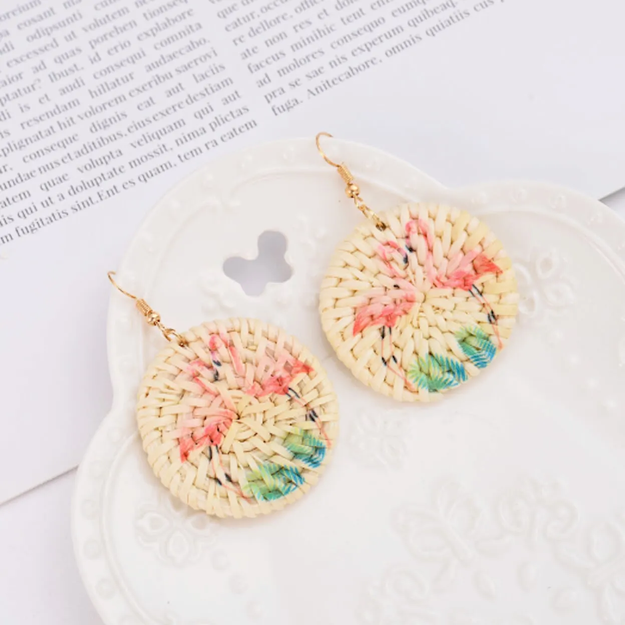Flamingo Rattan Drop Earrings