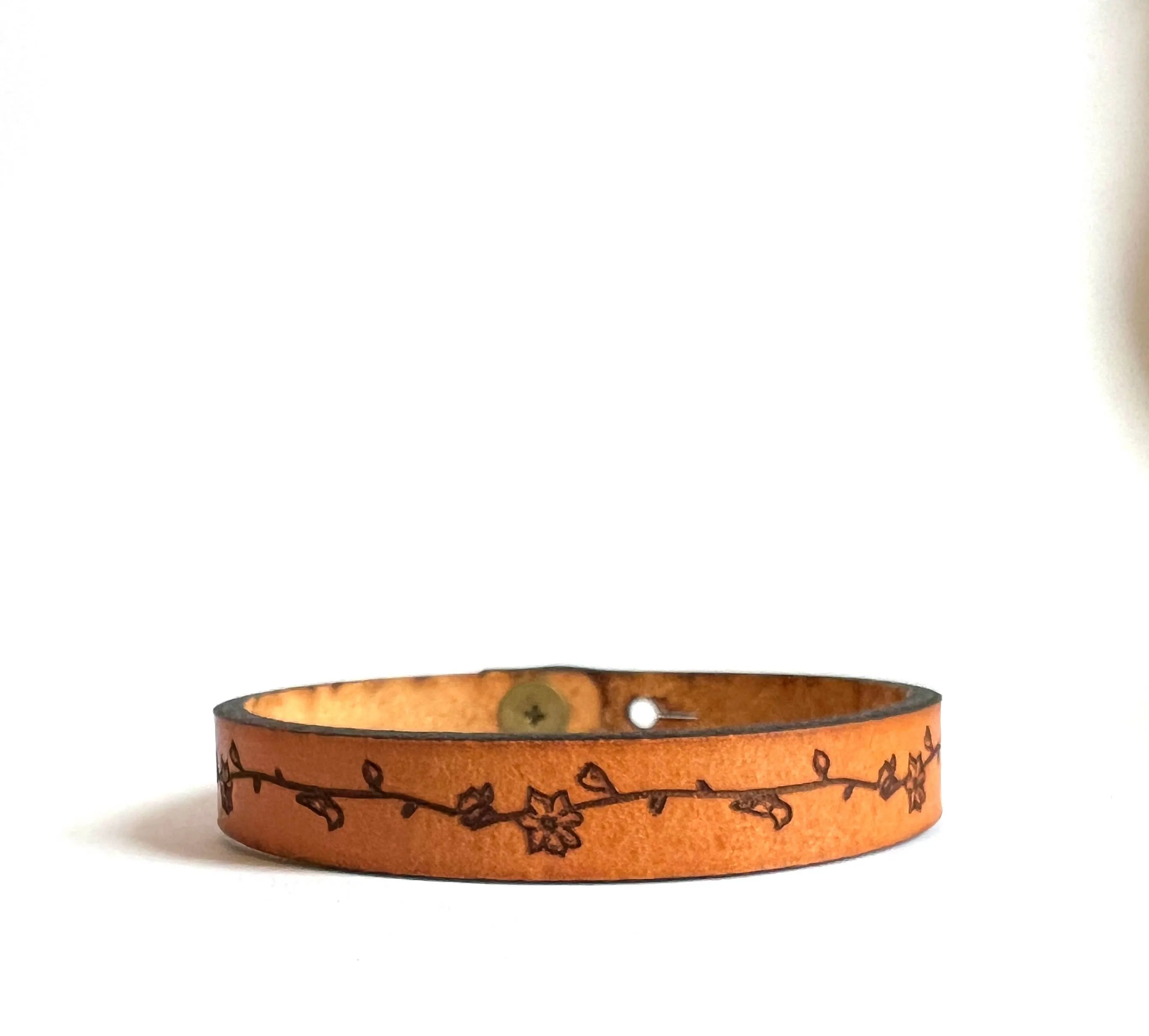 Floral Engraved Thin Leather Bracelet
