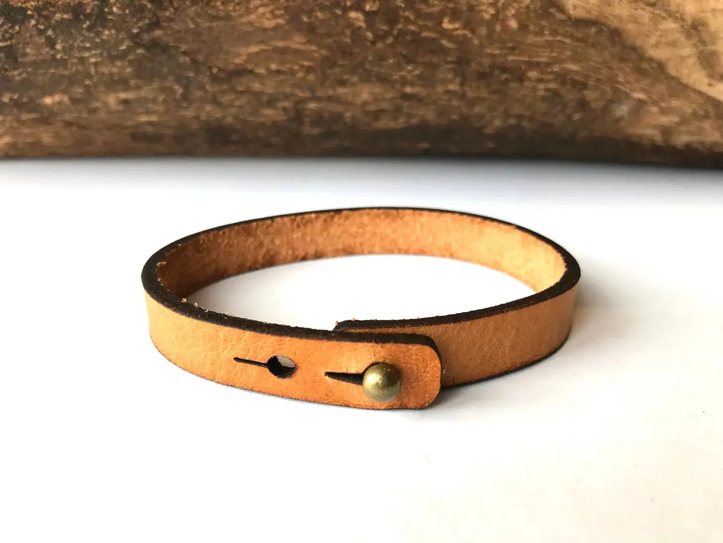 Floral Engraved Thin Leather Bracelet