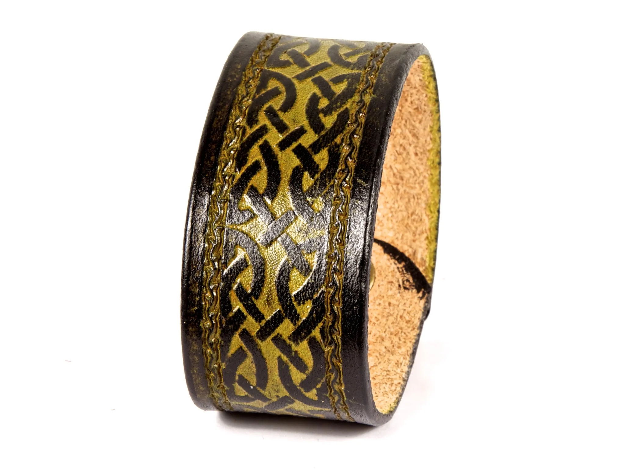 Framed Celtic Interlace Leather Wristband