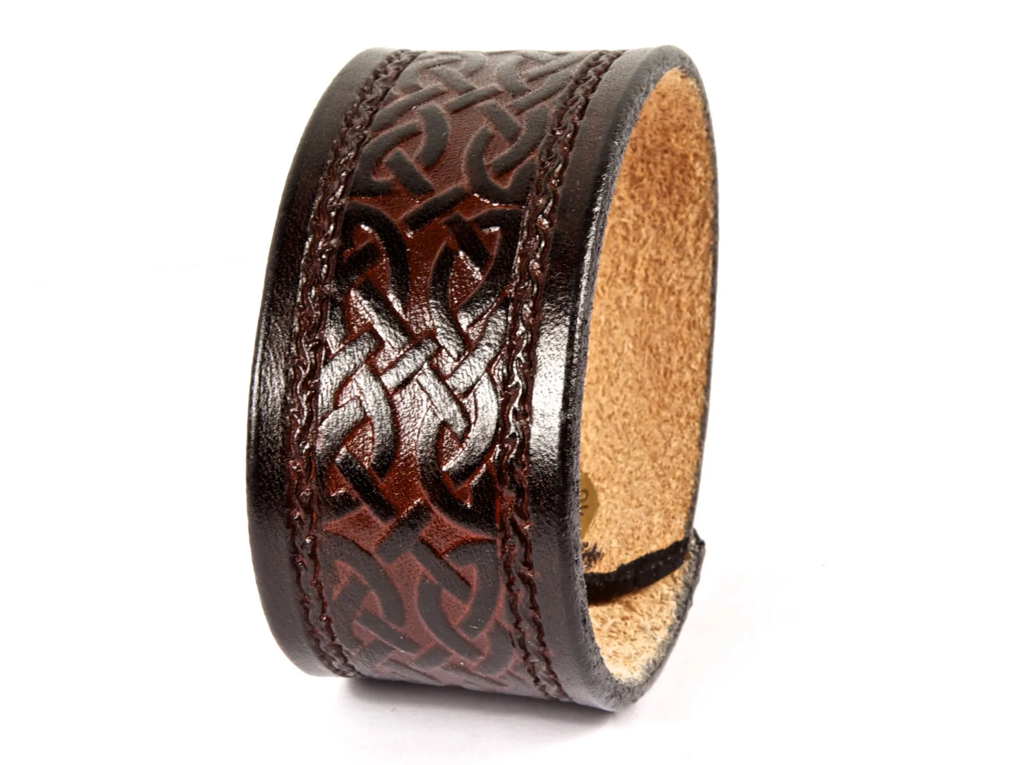 Framed Celtic Interlace Leather Wristband
