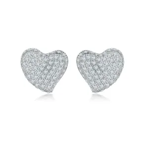 Full Zircon Heart Silver Studs Earrings for Women
