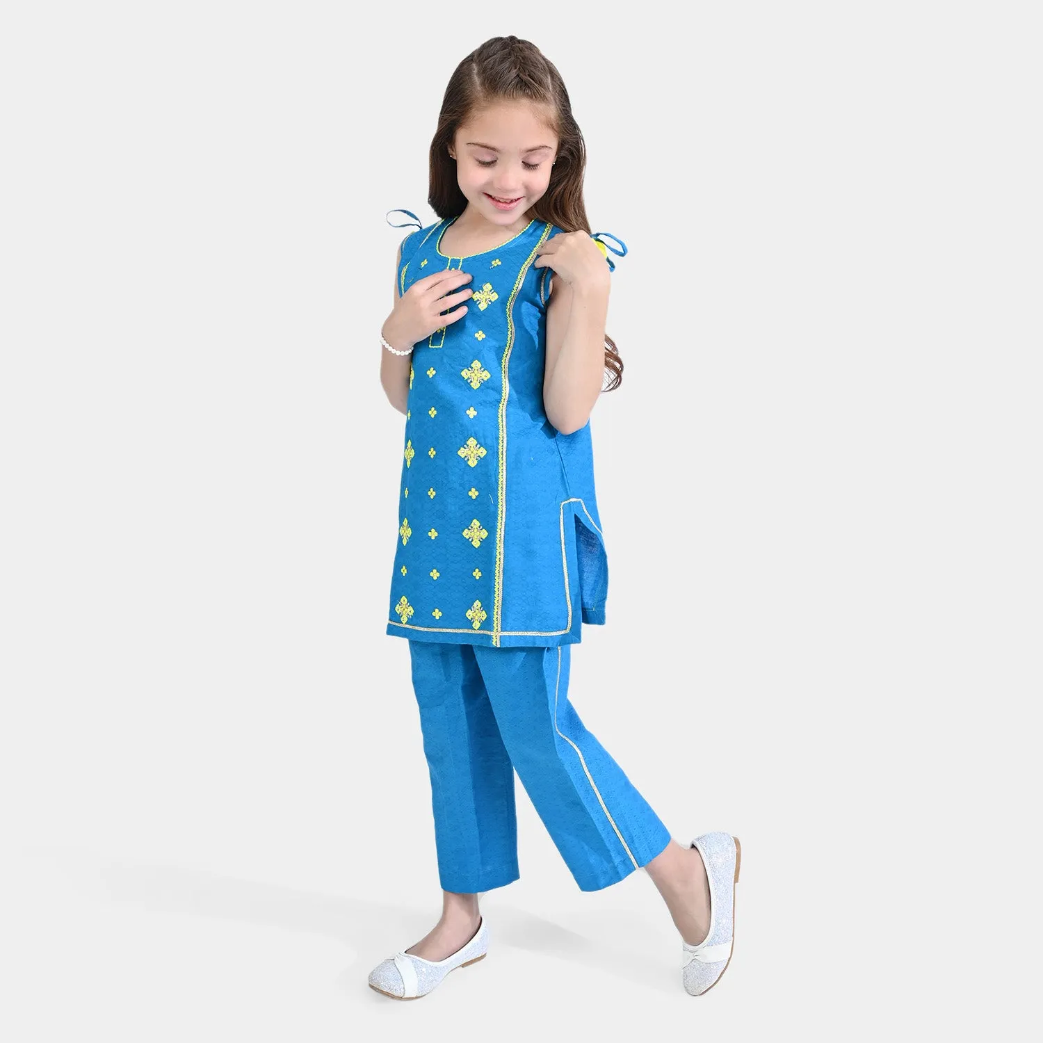 Girls Jacquard 2PCs Suit Folk Love - Blue