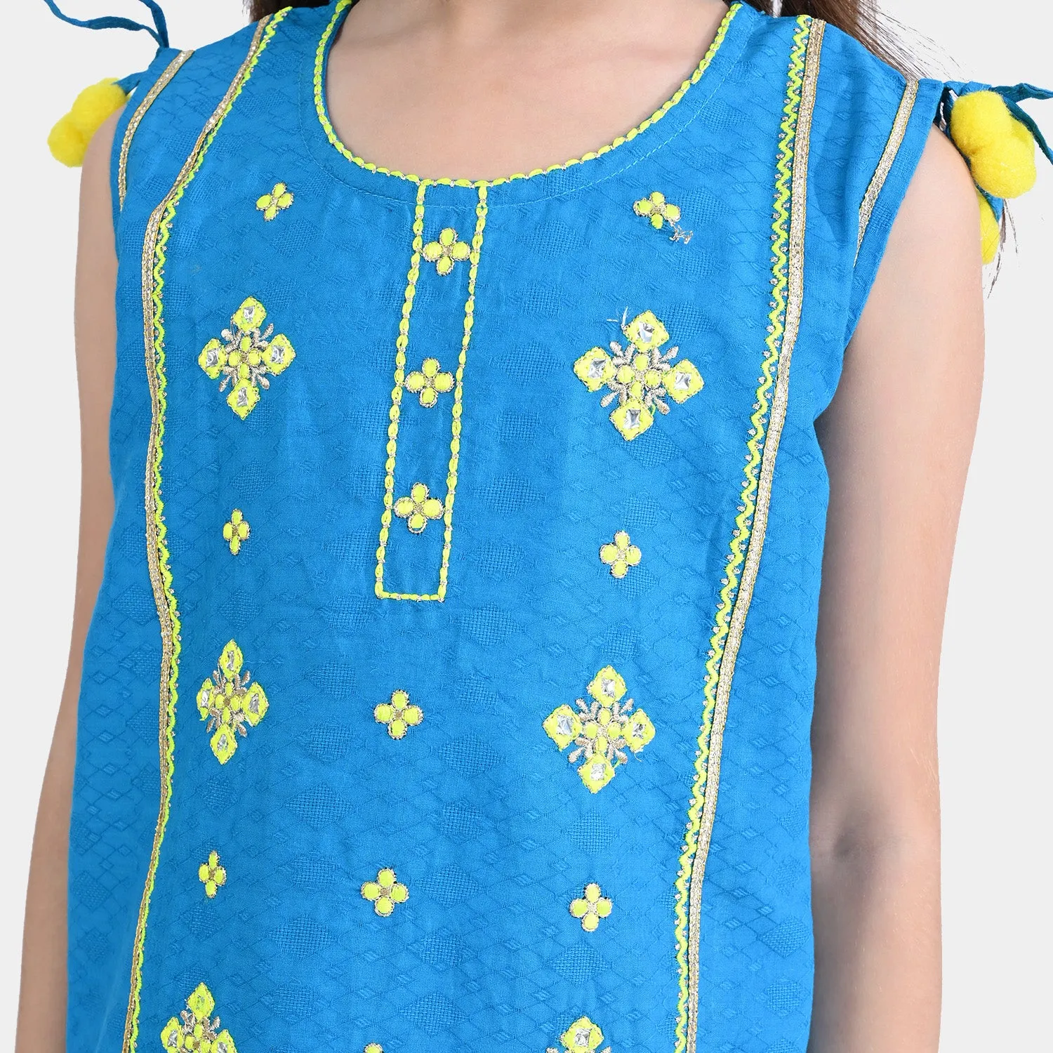 Girls Jacquard 2PCs Suit Folk Love - Blue