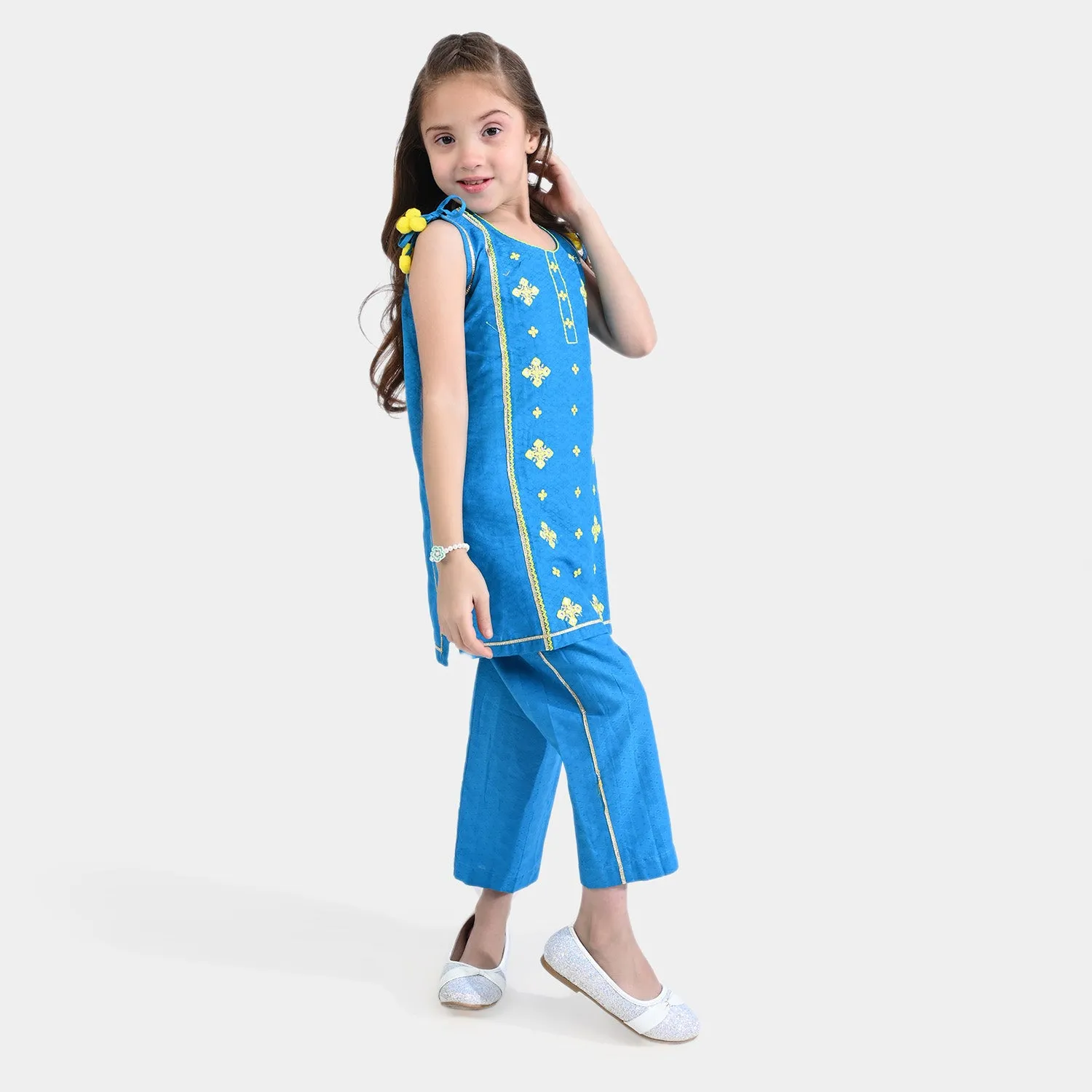 Girls Jacquard 2PCs Suit Folk Love - Blue