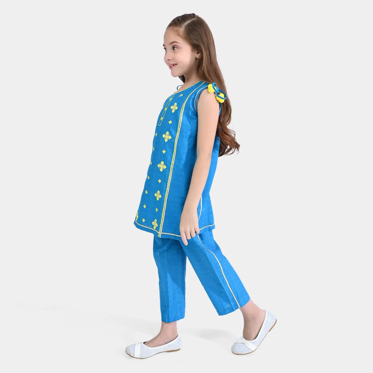 Girls Jacquard 2PCs Suit Folk Love - Blue