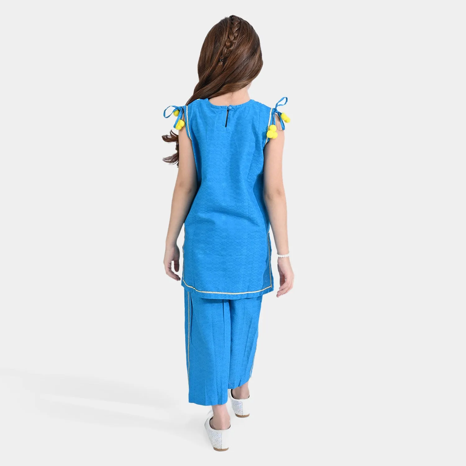 Girls Jacquard 2PCs Suit Folk Love - Blue